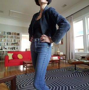 Vintage Blue Suede Cropped Open Front Jacket